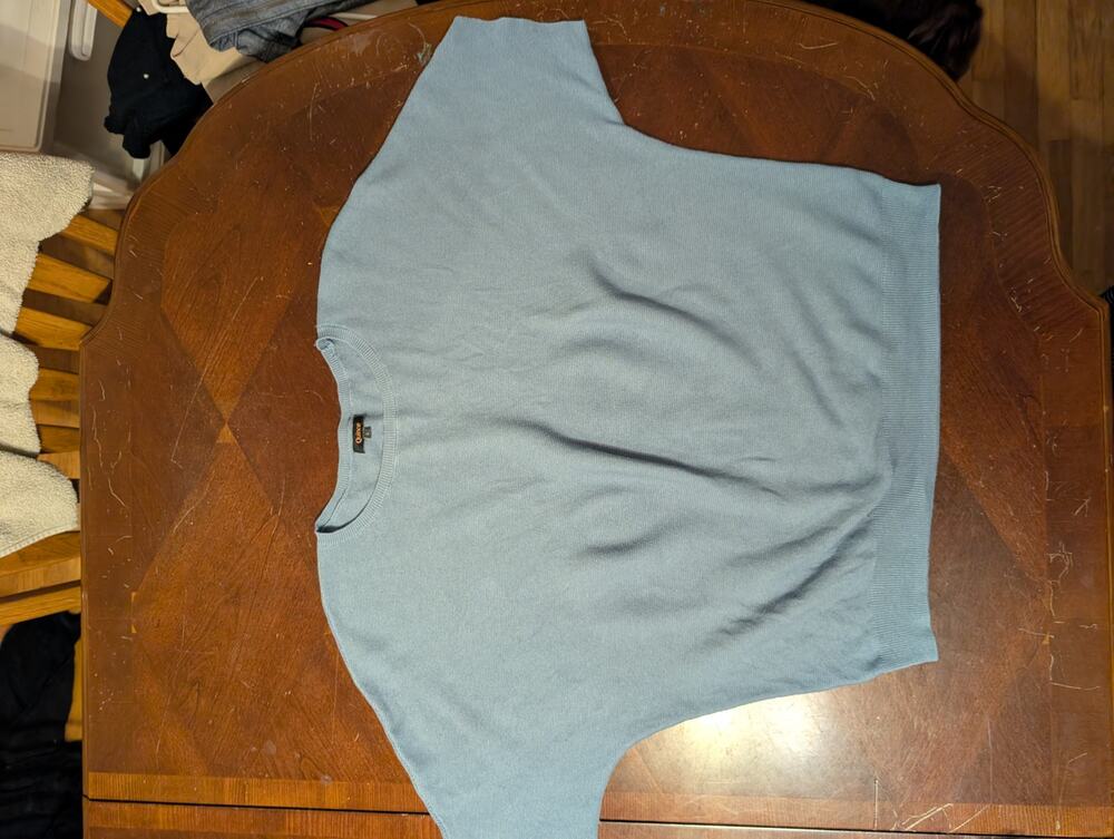 Quince Dolman Blue Link Stitch Sweater Organic Cotton Cashmere Blend Size L